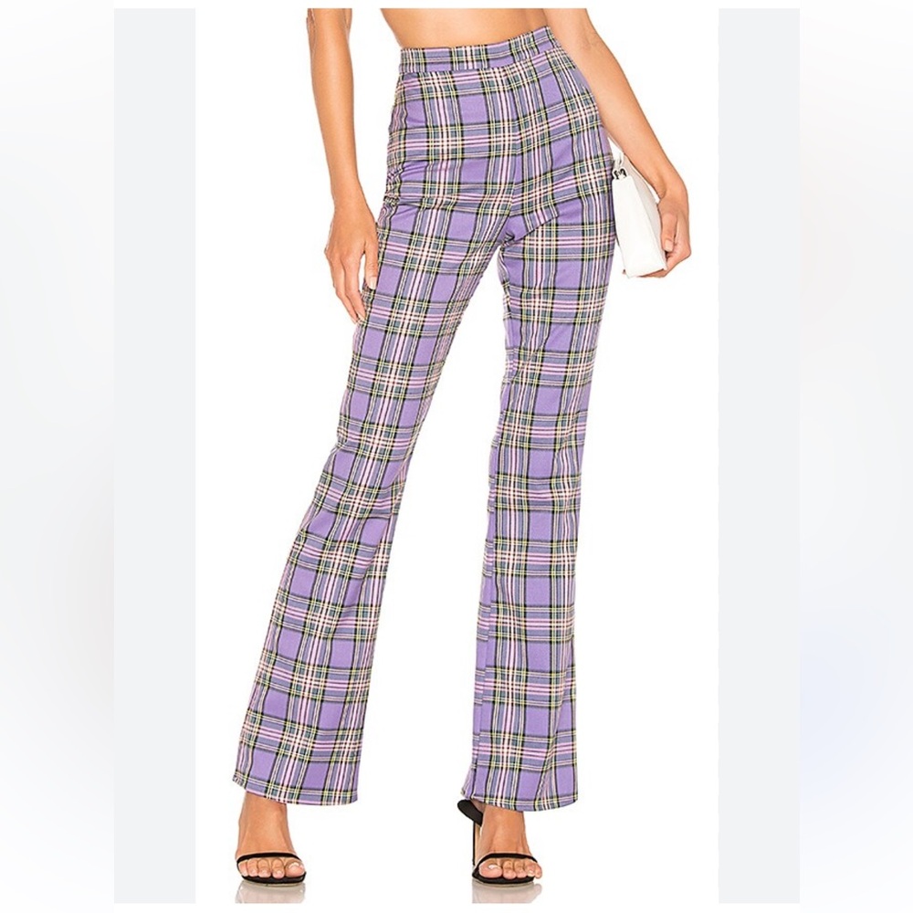 Majorelle Revolve Serrano Pant in Purple Plaid Clueless Flare Wide Leg Sz Small